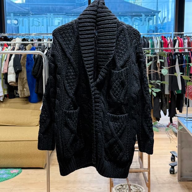 mm6 블랙 울 숄카라 가디건 