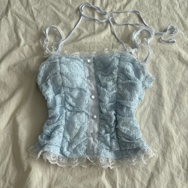 스카이블루 페어리 러블리 레이스 셔링 슬리브리스