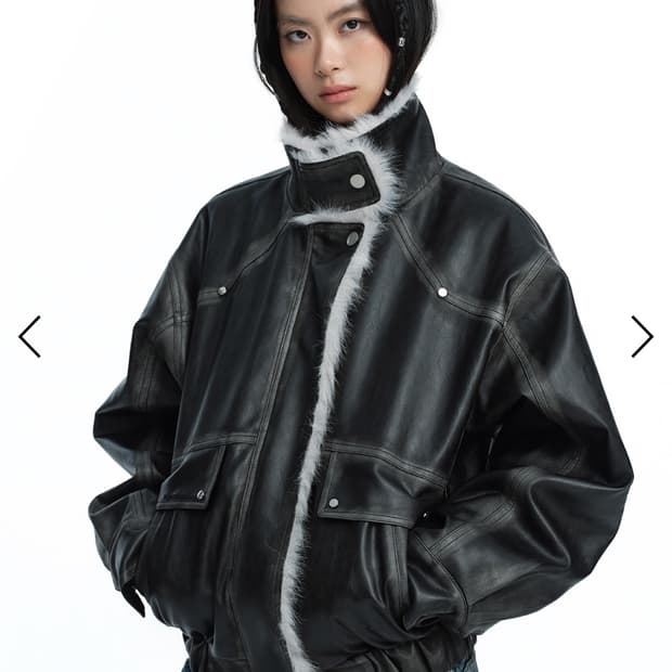 택ㅇ)러프넥 무스탕 그레이 s