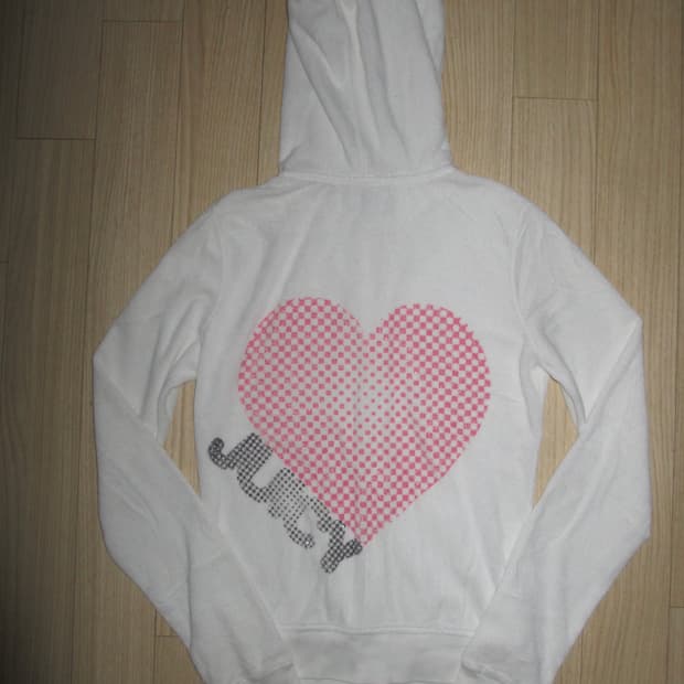 쥬시꾸뛰르 화이트 하트 체크 테리 후드 집업