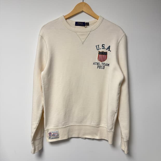폴로 랄프로렌 team polo USA 빈티지 아이보리 기모 맨투맨 S