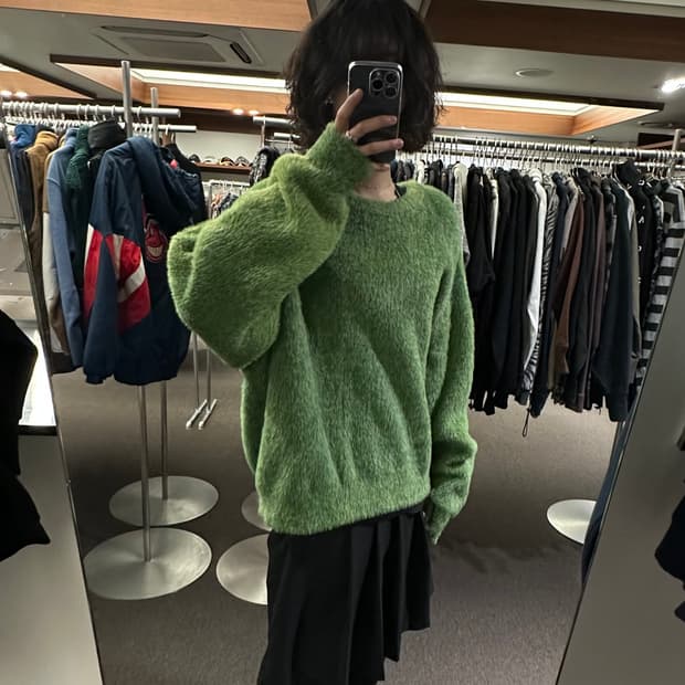 XL)노매뉴얼 퍼즈 헤어리 니트 그래스 그린 스웨터