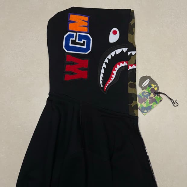 베이프 퍼스트 카모 더블샤크 후드집업 블랙 녹계