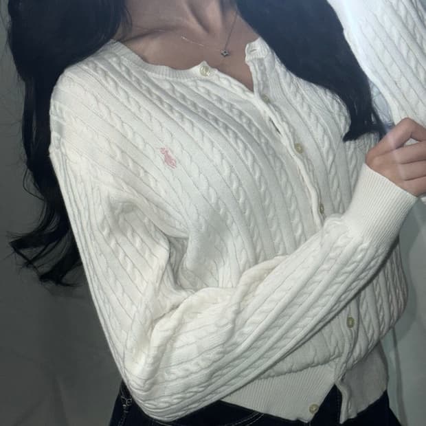 🐰폴로 랄프로렌 화이트 베이비 핑크 포니 여리 가디건🪽