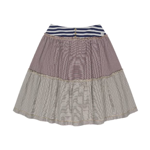 (1 2) 코이세이오 컬러드 스트라이프 미디 스커트 그레이 베이지