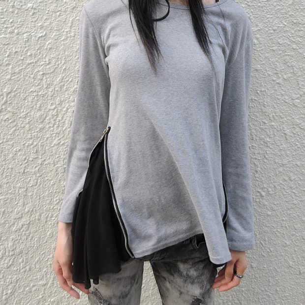 Side Zipper Chiffon Layered Long Top