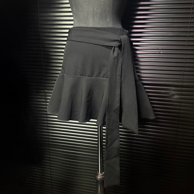 자라 리본 끈 랩 미니 스커트 치마 갸루 로리걸 고스 펑크 26 블랙