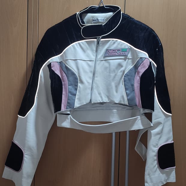 Next Passport 사이버 y2k 포 레더 바이커 자켓