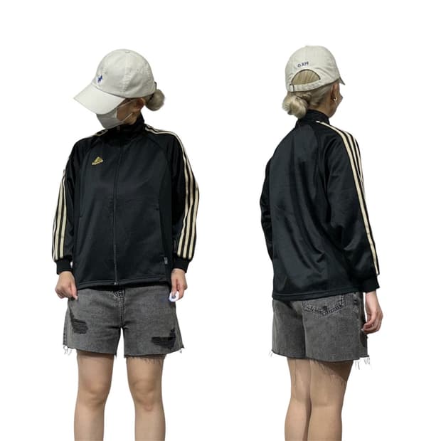 아디다스 블랙 베이지 삼선 트랙탑 져지