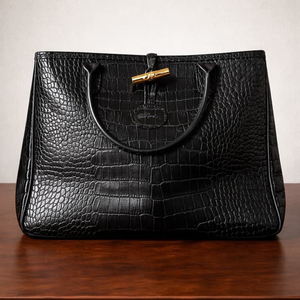 Longchamp 정품 롱샴 악어무늬 블랙 토트백