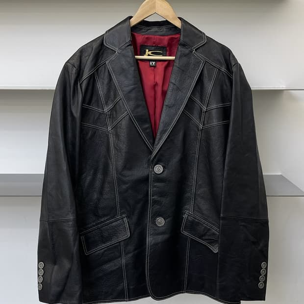 Jc 콘트라스트 스티치 레더 블레이저