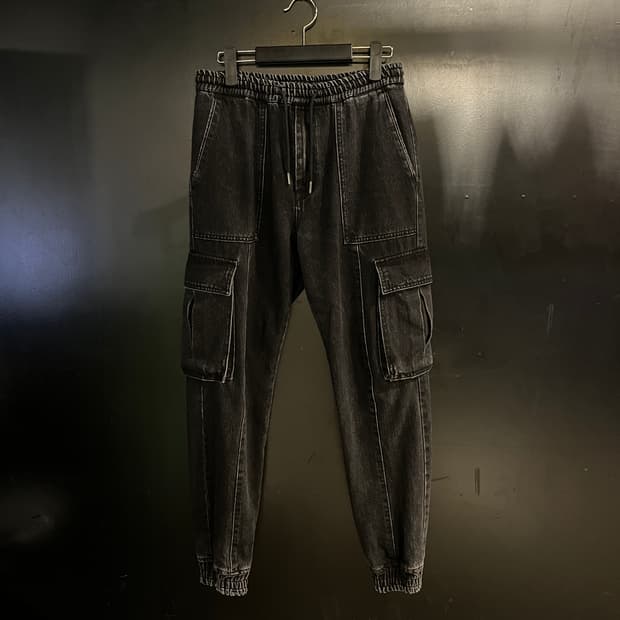 준지 흑청 데님 카고 조거팬츠