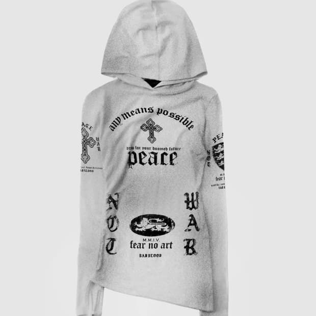 배드블러드 PEACE NOT WAR 슬림 컷아웃 후드 화이트