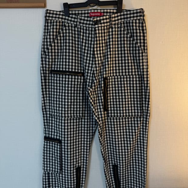 [36]슈프림 깅엄 플라이트 팬츠 블랙 - 23ss