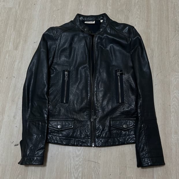 DKNY JEANS 클래식 천연 소가죽 싱글 라이더 가죽자켓 S