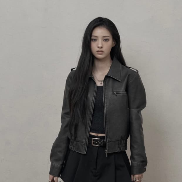 카키포인트 위시드 레더 봄버 자켓