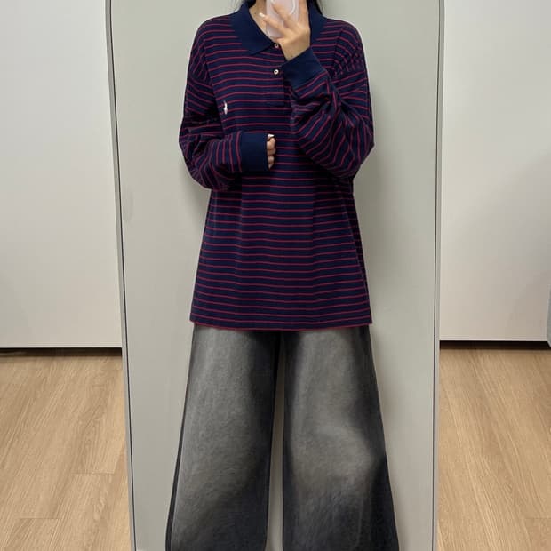 폴로 랄프로렌 스트라이프 카라 긴팔 티셔츠