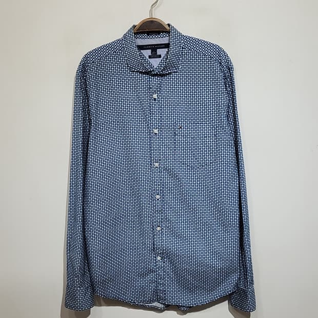 (M) 타미힐피거 남방 패턴 셔츠 토미 로고 포켓 캐주얼 