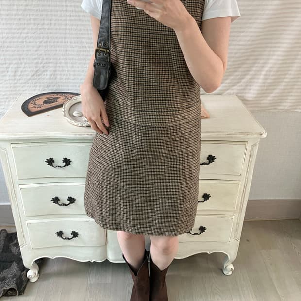 jpn vintage 아가일 패턴 민소매 원피스 y2k 스트릿 갸루 펑키