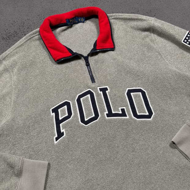 폴로 빅로고 성조기 USA 반집업 후리스