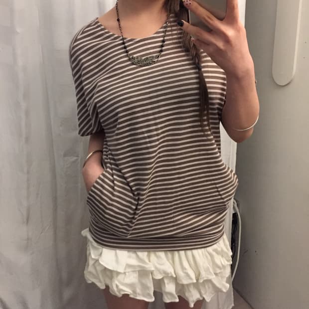 JPN Uniqlo 모리걸 하구미 바선생 스트라이프 반팔티