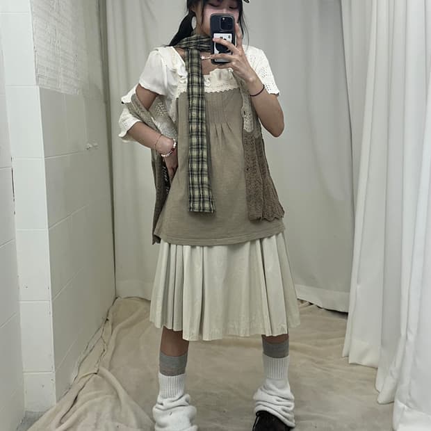 빈티지 하구미 모리걸 베이지 코디세트