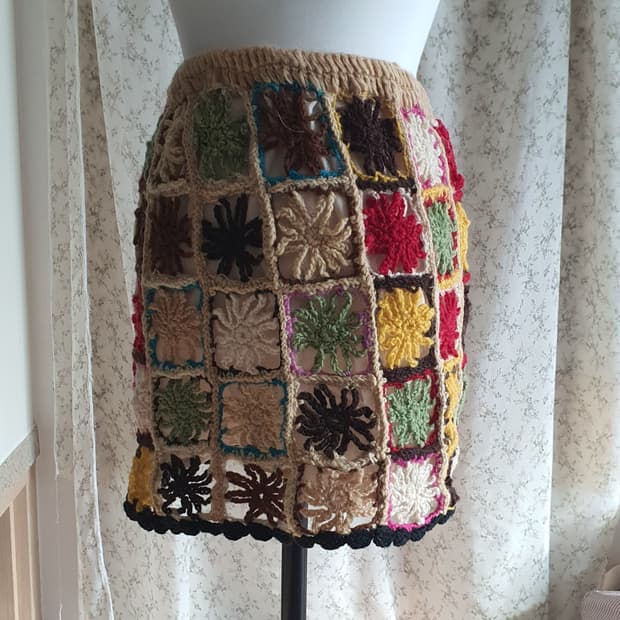 [빈티지] 네팔 손뜨개 크로셰 미니 스커트