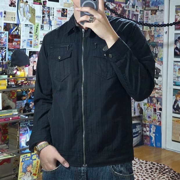 JPN 펑크 락시크 스트라이프 투포켓 셔츠 집업