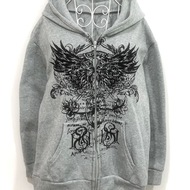 gray grunge hooded zip-up