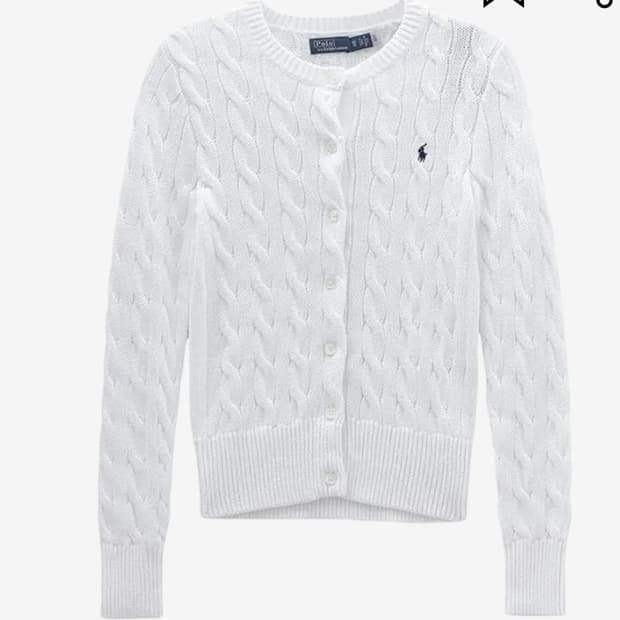 xs)폴로 랄프 로렌 케이블 니트 코튼 크루넥 가디건 화이트
