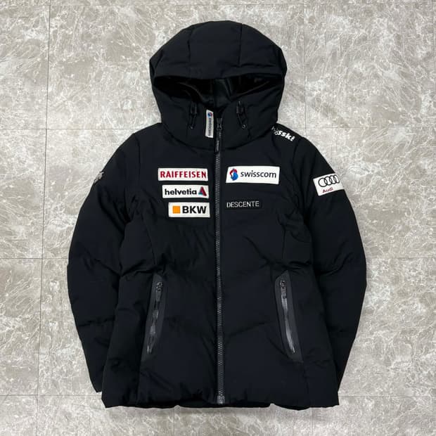 데상트 스위스스키팀 덕다운 자켓 걸즈 후드패딩 점퍼(90)