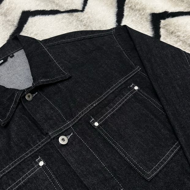 [M]트릴리온 오버핏 워싱 스티치 데님 트러커지켓/블랙