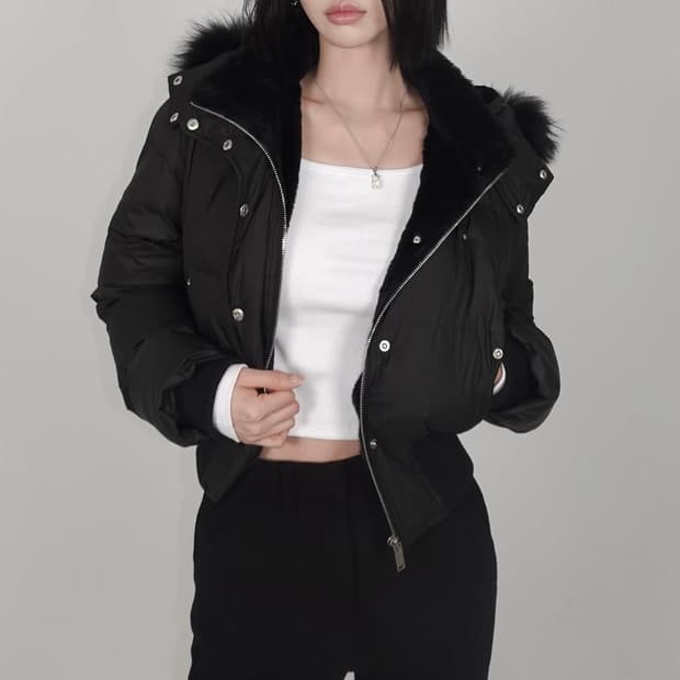 페일제이드 소프트 퍼 후디드 푸퍼 자켓 블랙