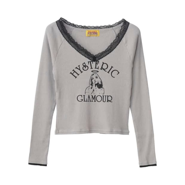 히스테릭글래머 엔젤 롱슬리브 티셔츠 그레이