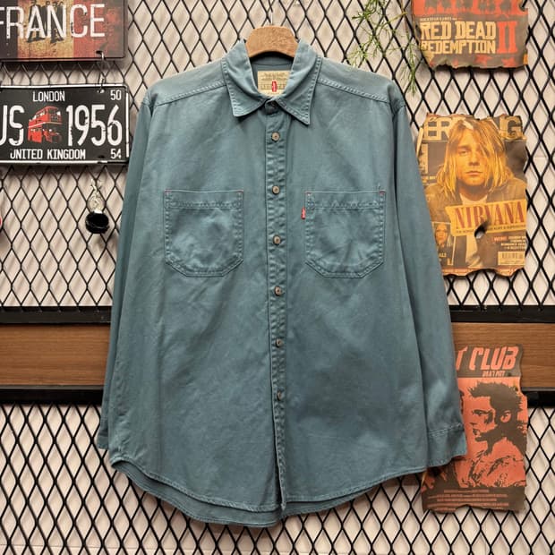 90s 리바이스 레드탭 워크 셔츠 전면 투포켓 포인트 청록