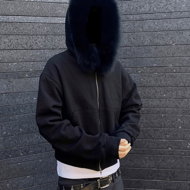 [1] 언더마이카 폭스 퍼 엠보로이드 후드 집업 블랙