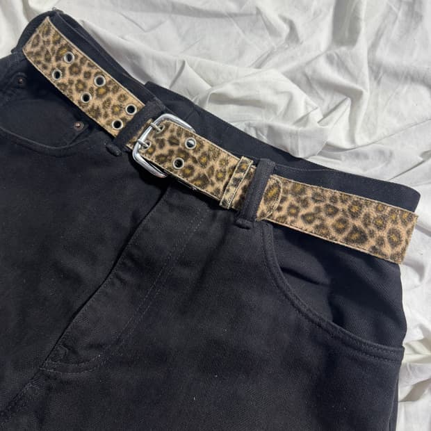 빈티지 레오파드 아일렛 레더 벨트 y2k 펑크