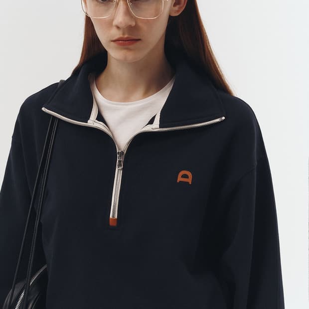 던스트 시그니처 레더패치 하프집업 맨투맨 스웨트셔츠 M