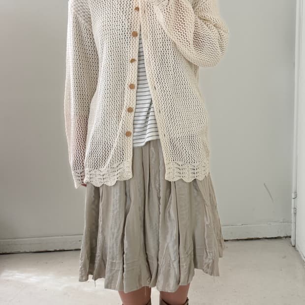 일본빈티지 크로셰 썸머 니트 후드 가디건