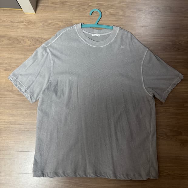 렉토 자수 로고 다잉 오버핏 반팔티셔츠 L사이즈 판매 쿨그레이 색상ㅐ