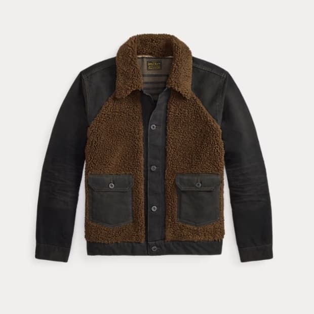 더블알엘 rrl 플리스 패널 캔버스 자켓 그리즐리 L