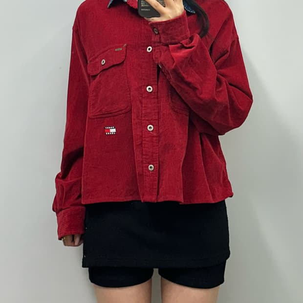 타미 힐피거 데님 카라 레드 코듀로이 셔츠 자켓