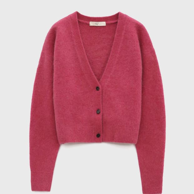 아치더 V Neck Short Yak Cardigan pink