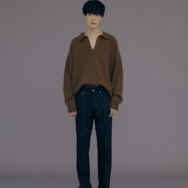 문선 Lambswool Pin Tuck Collar Knit(초콜렛)