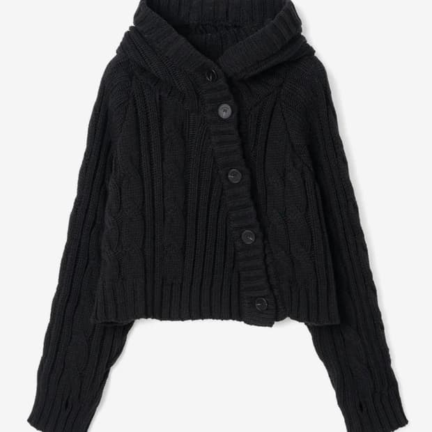 버튼 후드 볼레로 가디건 [블랙]