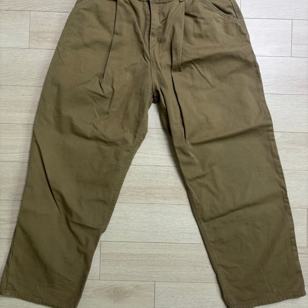 원턱 베이지 코튼 팬츠