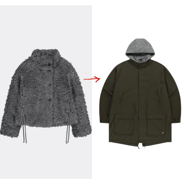 (교환) 코이세이오 헤어리 퍼자켓 그레이 -> 워시드 밀리터리 자켓 카키