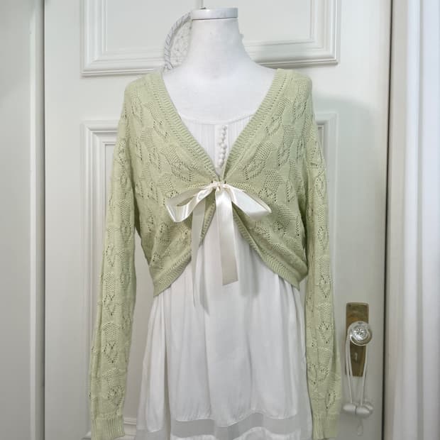 pastel green heart crochet bolero cardig