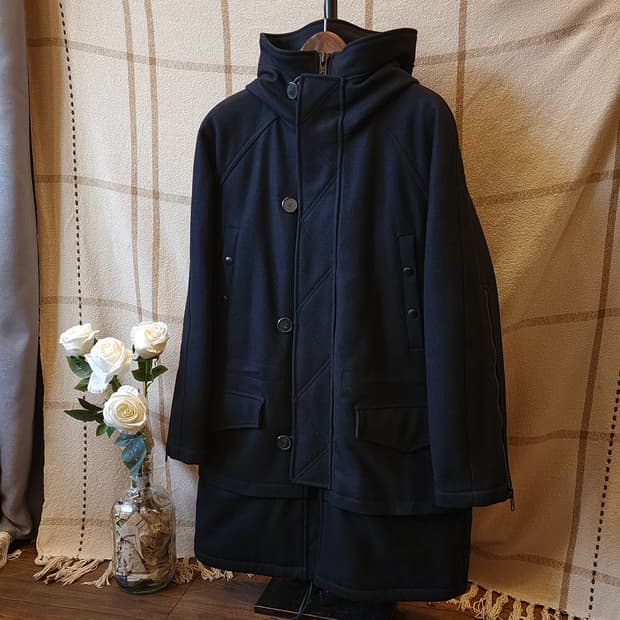 00년대 지방시 헤비울 레이어드 N3B 후드코트 48 오버사이즈