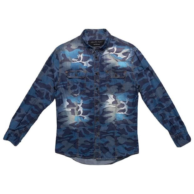 필립 플레인 카모플라주 데님 셔츠 블루 52